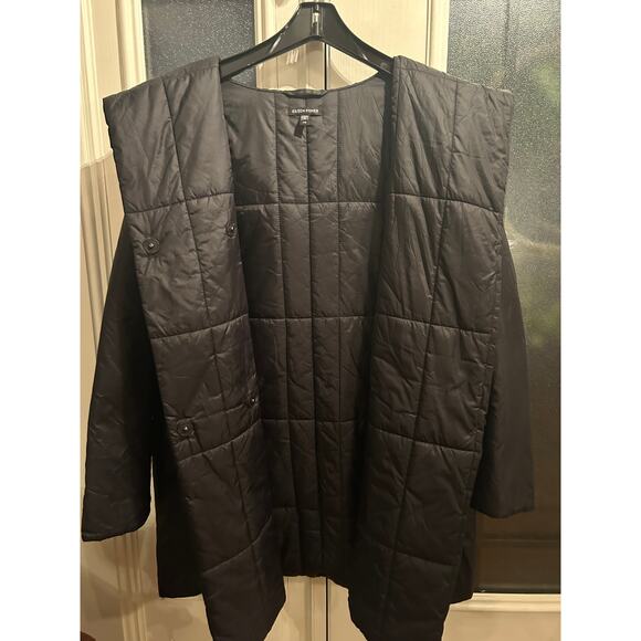 Eileen Fisher Black Quilted Hooded Coat  Size L Lightweight Packable Warm Jacket - Picture 6 of 6